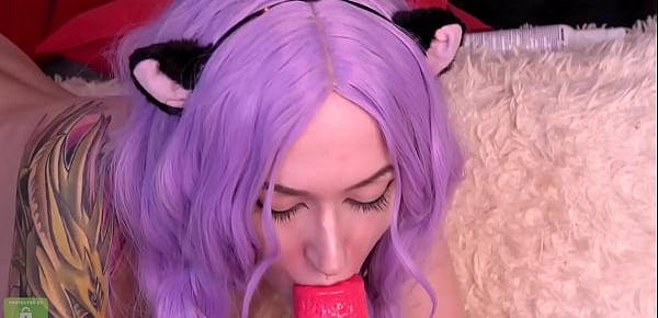  First time with BIG DOG dildo anal colored hair teen